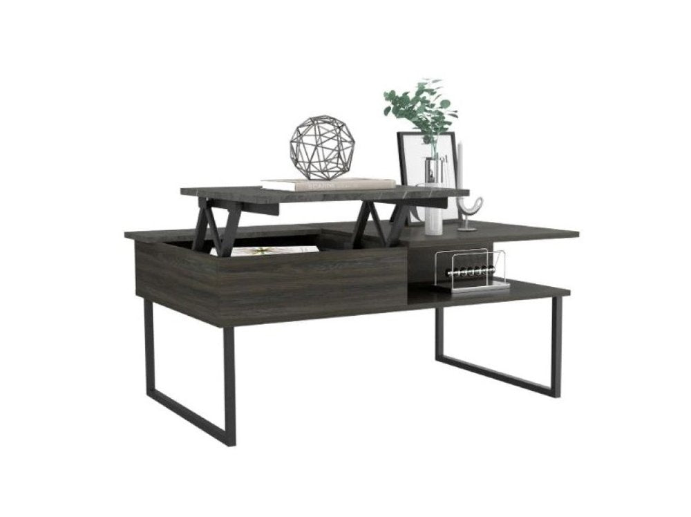 Gray and Onyx Metal Lift Top Coffee Table with Two Shelves - 41-inch
