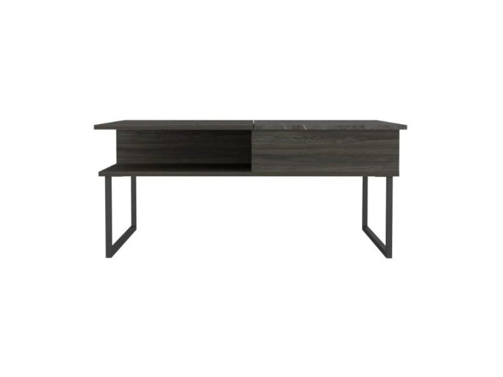 Gray and Onyx Metal Lift Top Coffee Table with Two Shelves - 41-inch