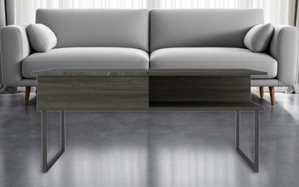Gray and Onyx Metal Lift Top Coffee Table with Two Shelves - 41-inch