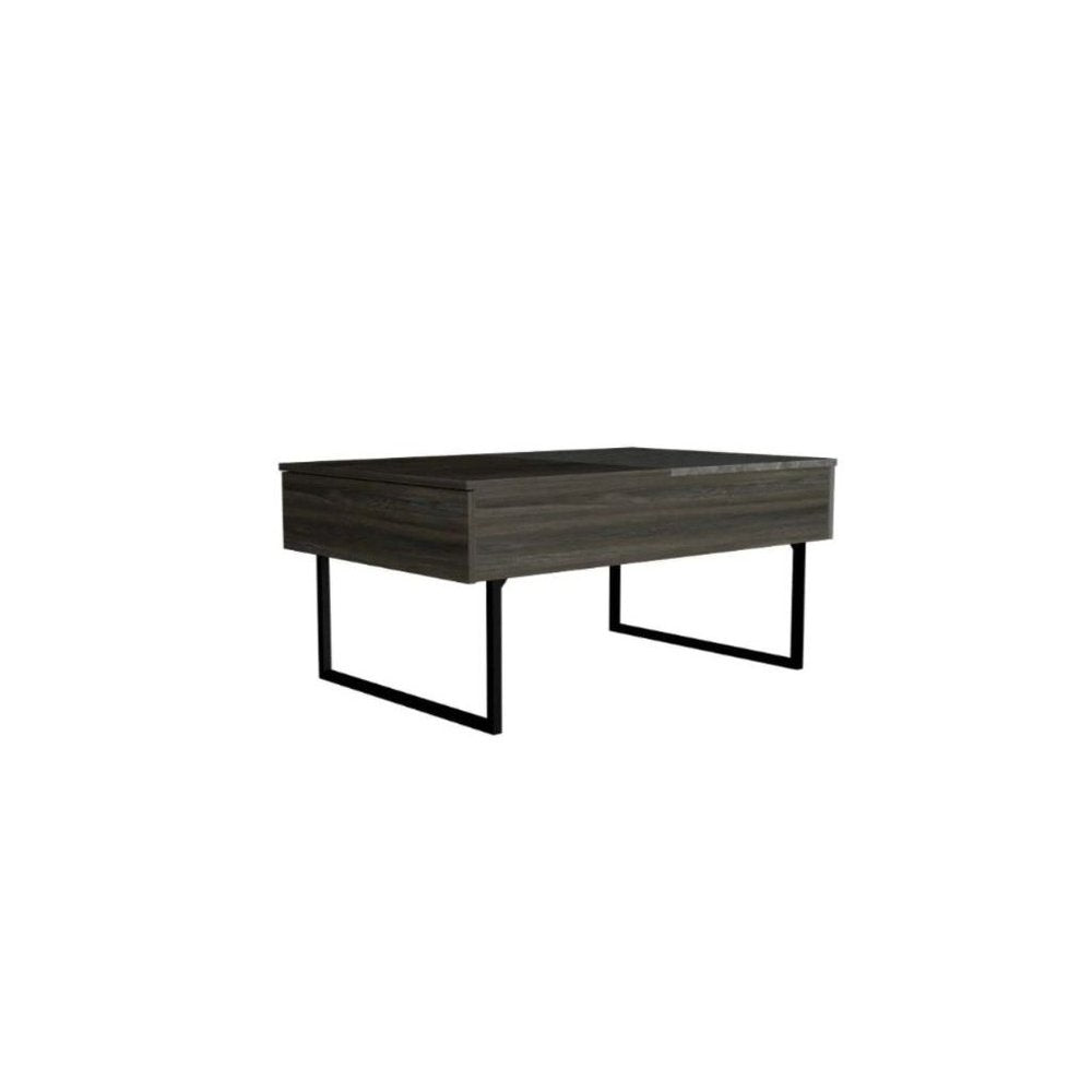 Espresso and Black Metal Lift Top Coffee Table with Drawer - 39-inch