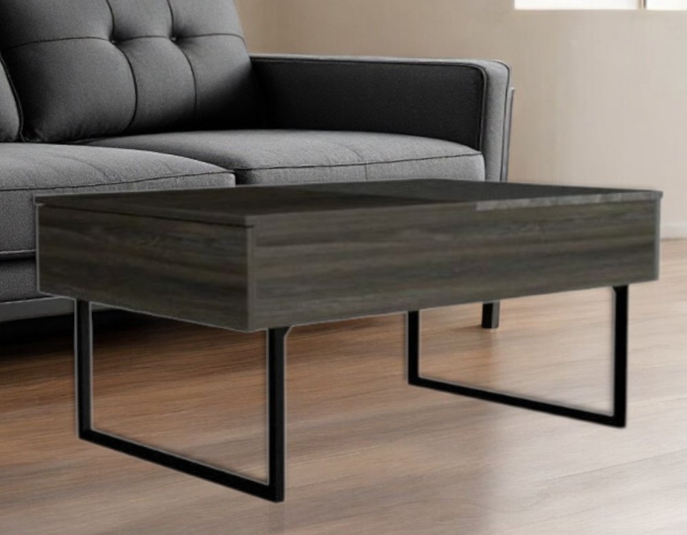 Espresso and Black Metal Lift Top Coffee Table with Drawer - 39-inch