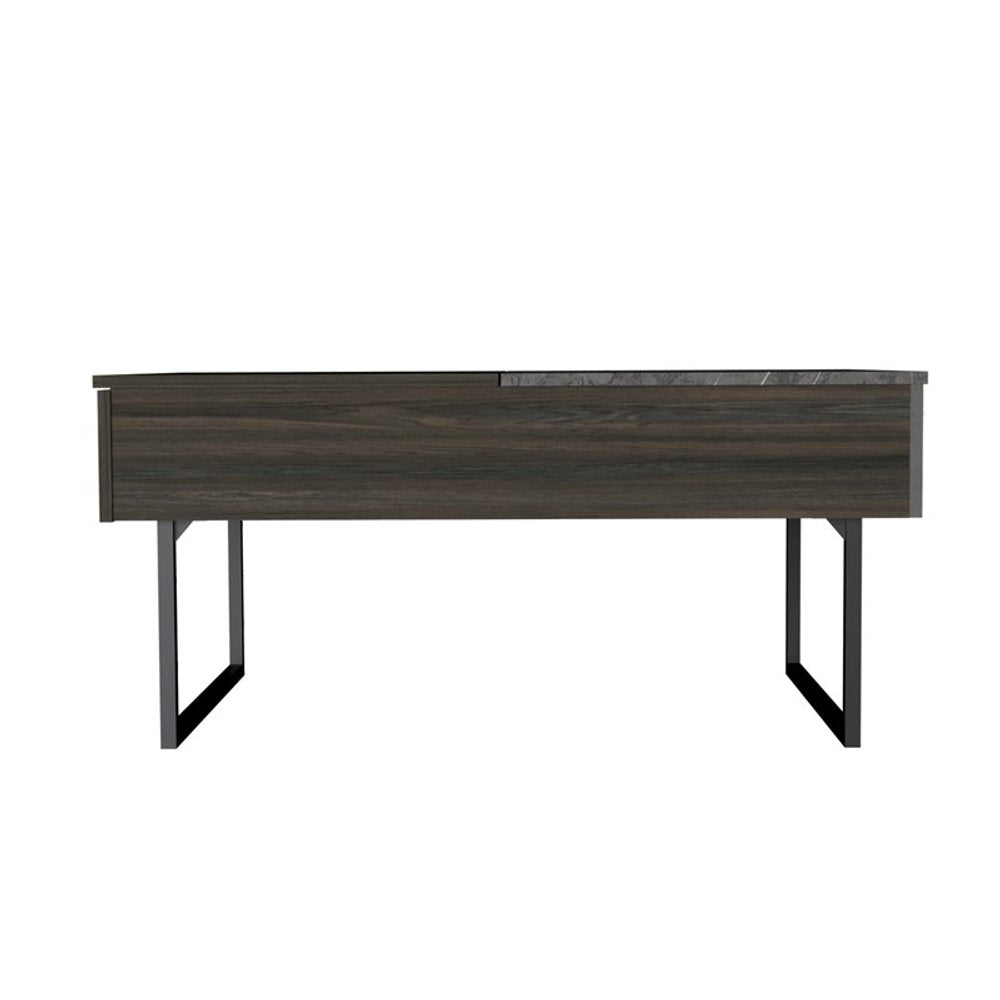 Espresso and Black Metal Lift Top Coffee Table with Drawer - 39-inch