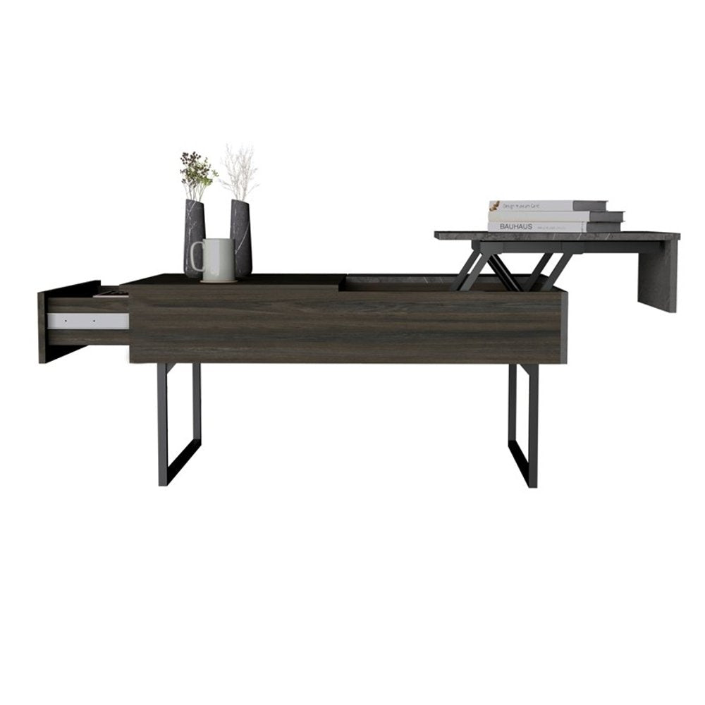 Espresso and Black Metal Lift Top Coffee Table with Drawer - 39-inch