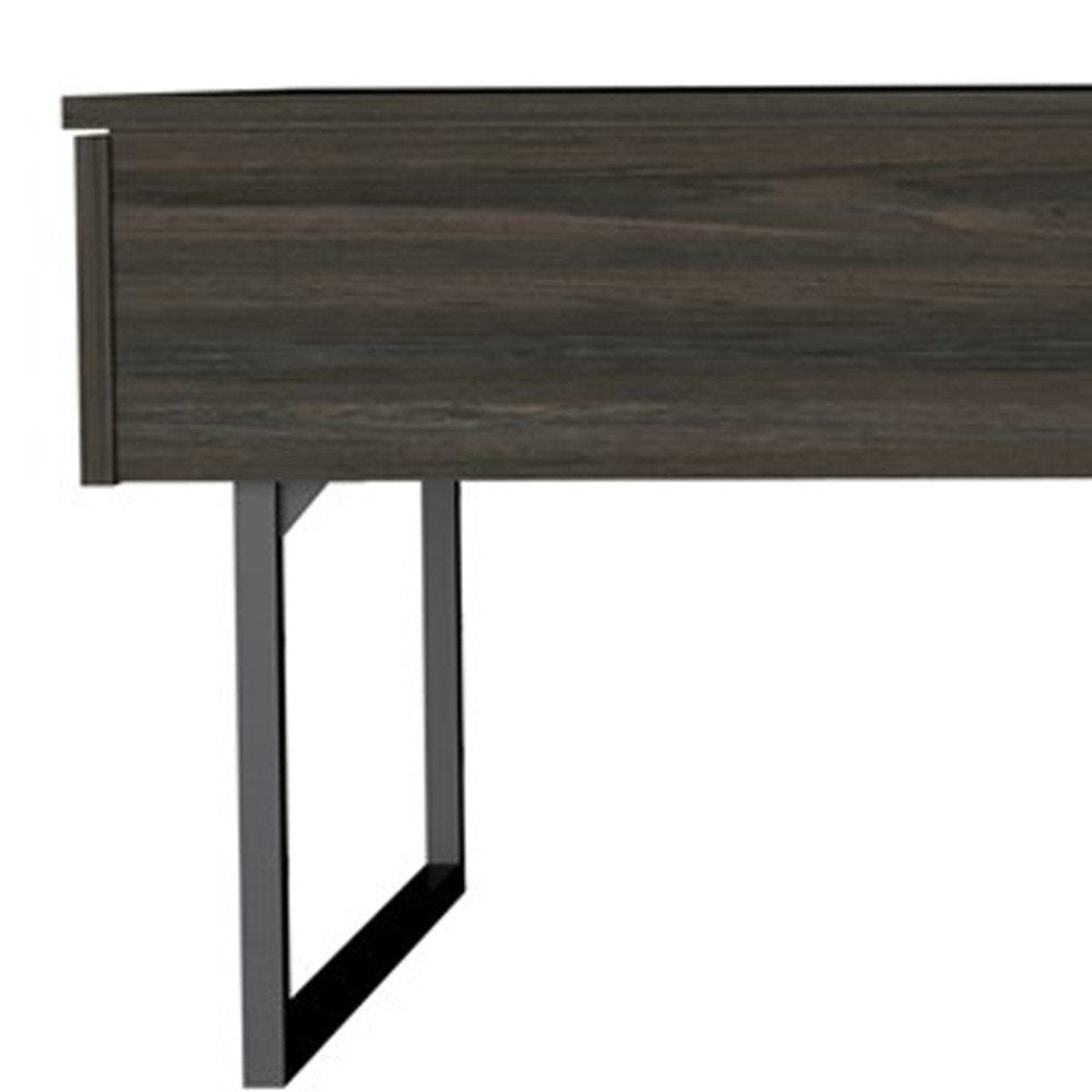 Espresso and Black Metal Lift Top Coffee Table with Drawer - 39-inch