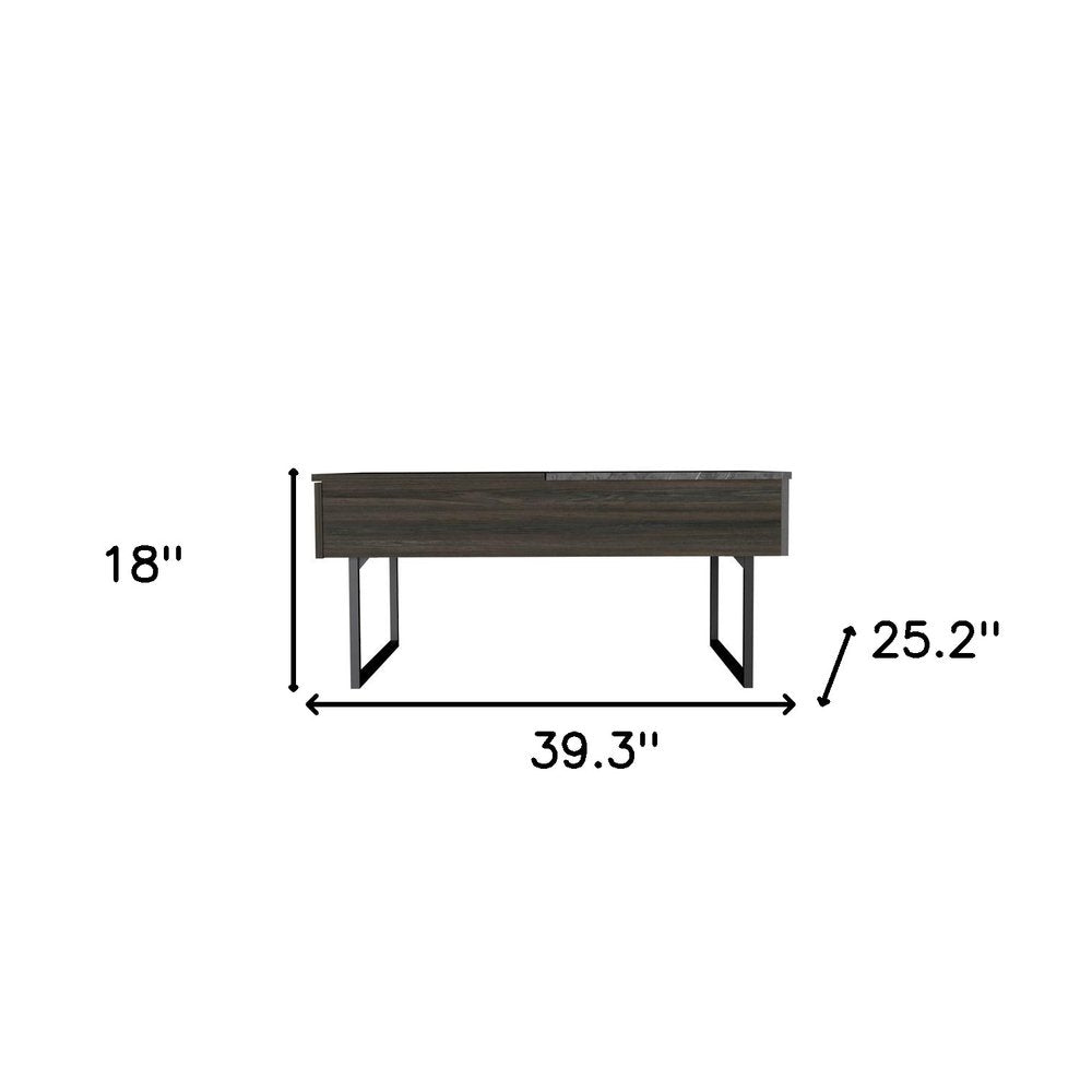 Espresso and Black Metal Lift Top Coffee Table with Drawer - 39-inch