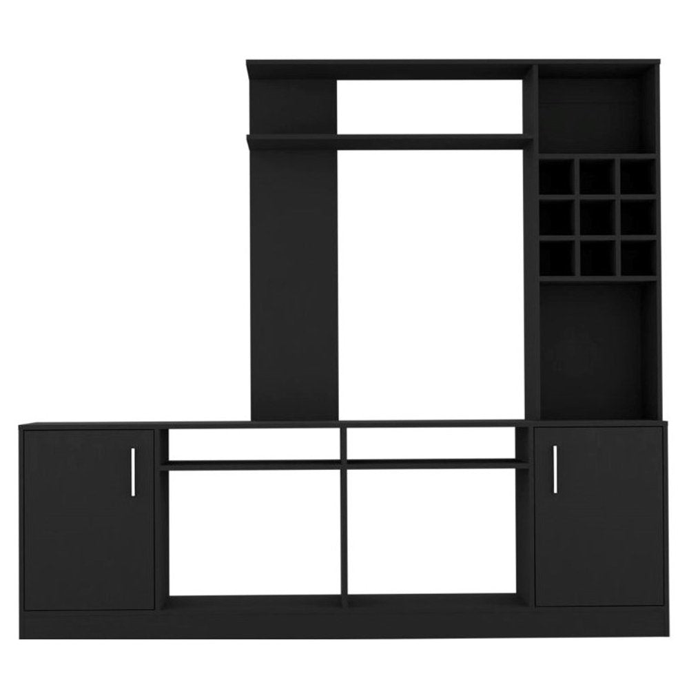 Black Wood Open Shelving Entertainment Center - 78-inch