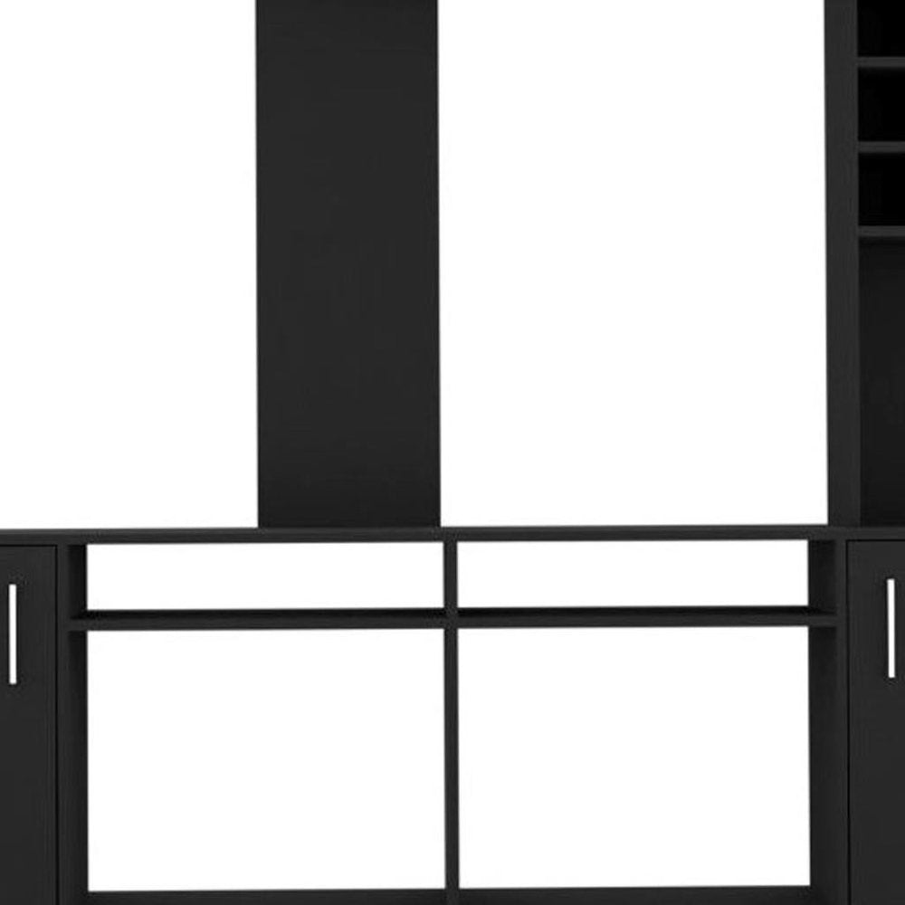 Black Wood Open Shelving Entertainment Center - 78-inch