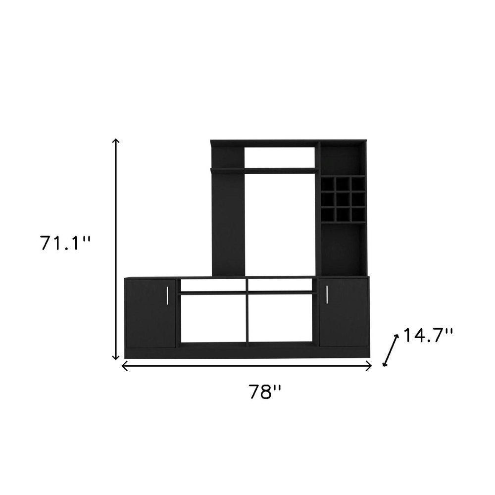 Black Wood Open Shelving Entertainment Center - 78-inch