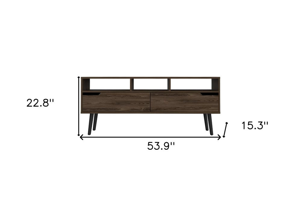 Dark Brown Wood Enclosed and Open Storage TV Stand - 54-inch