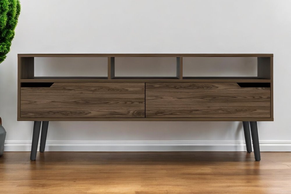 Dark Brown Wood Enclosed and Open Storage TV Stand - 54-inch