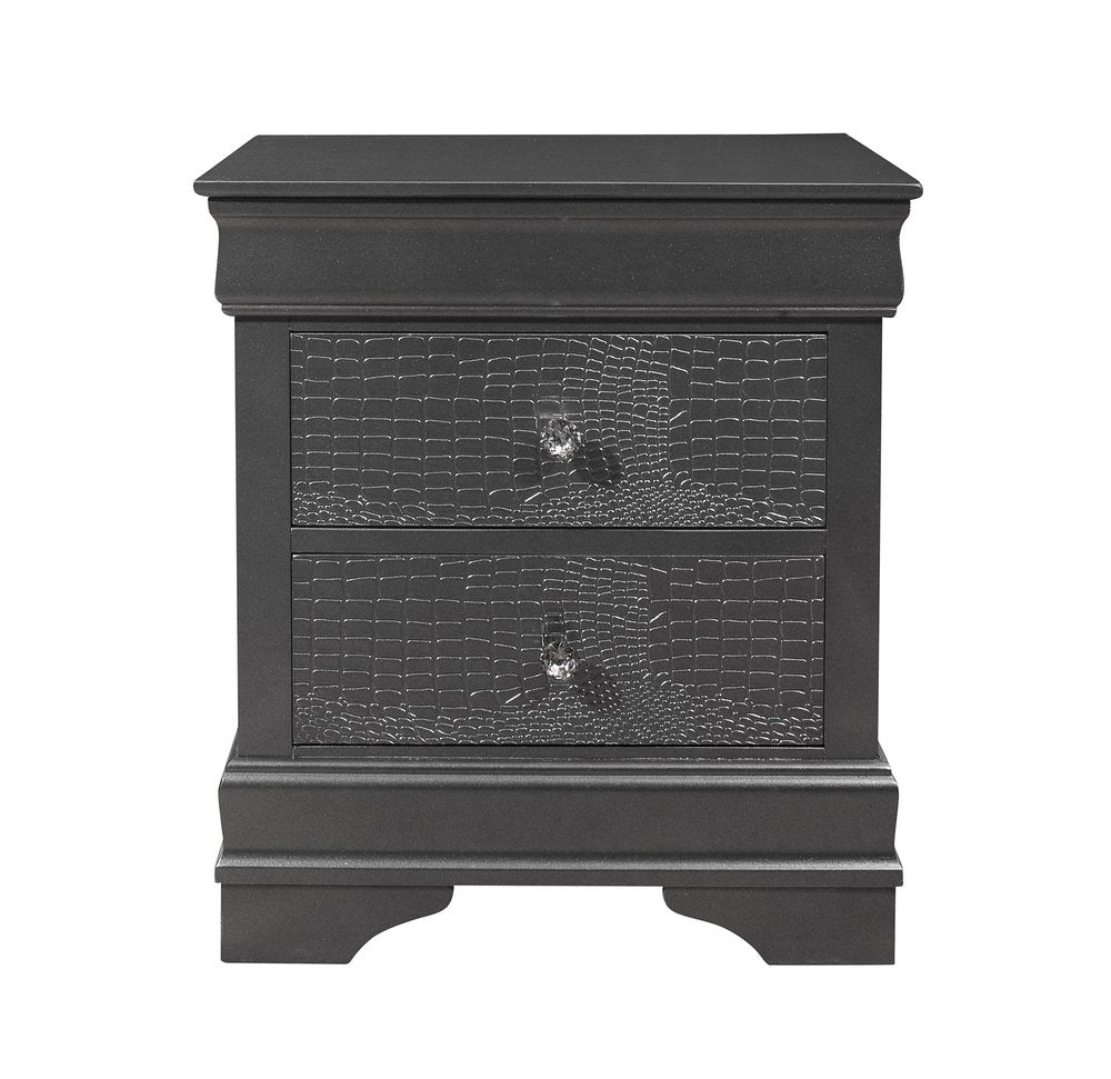 Gray Wood Shagreen Two Drawer Nightstand - 24-inch