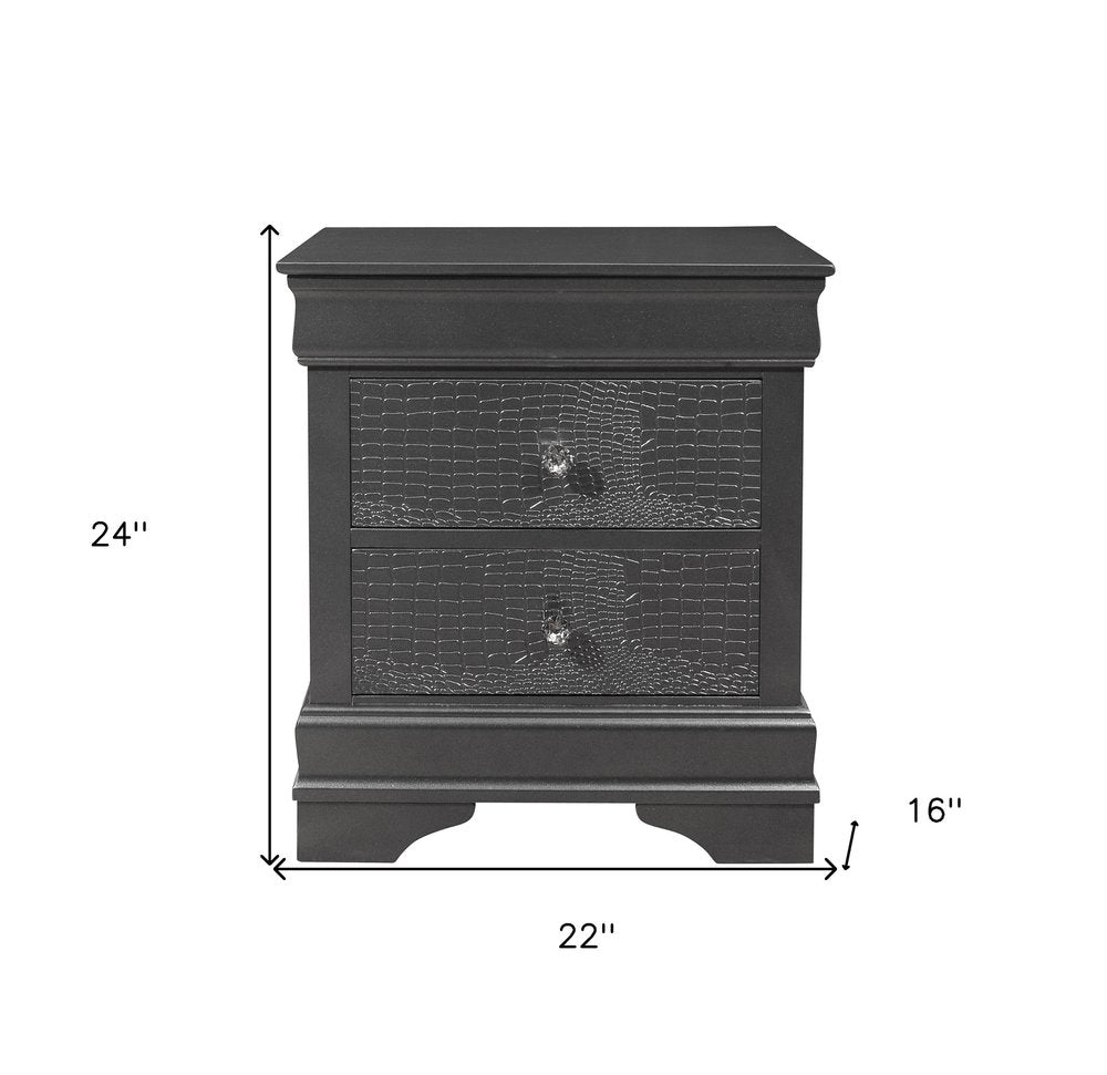 Gray Wood Shagreen Two Drawer Nightstand - 24-inch