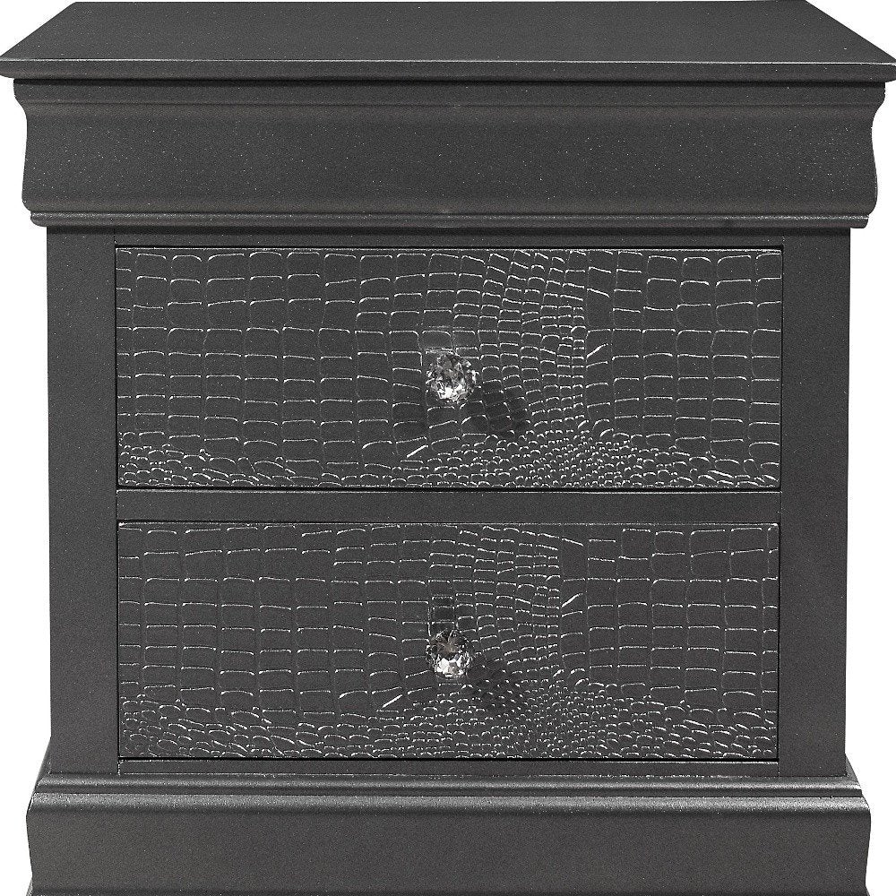 Gray Wood Shagreen Two Drawer Nightstand - 24-inch