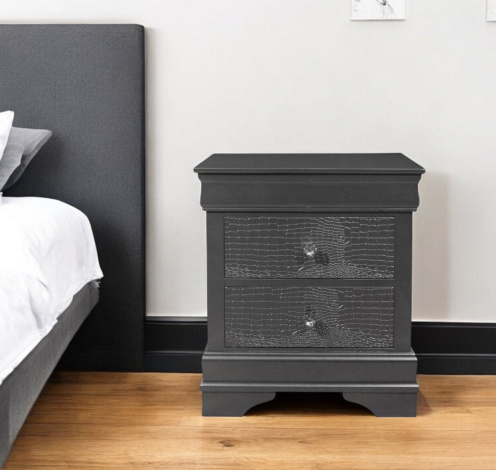 Gray Wood Shagreen Two Drawer Nightstand - 24-inch