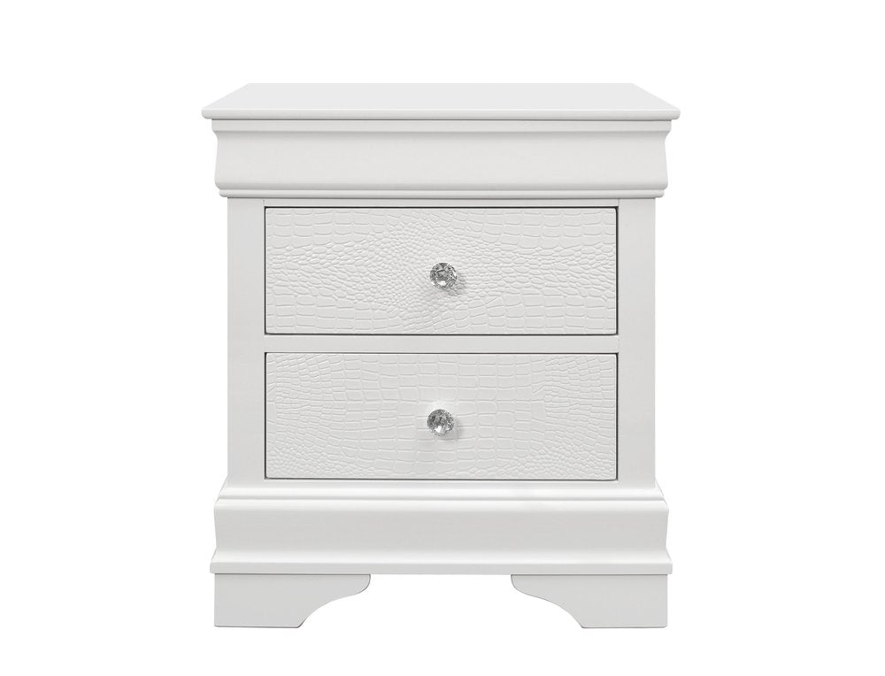 White Wood Shagreen Two Drawer Nightstand - 24-inch