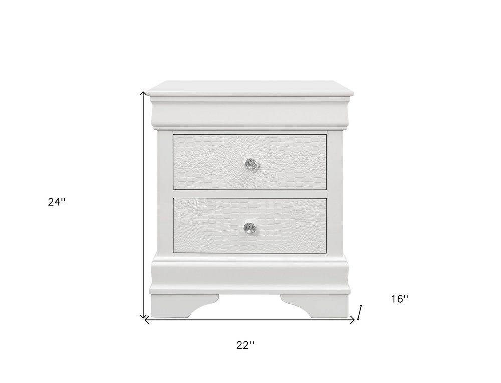 White Wood Shagreen Two Drawer Nightstand - 24-inch