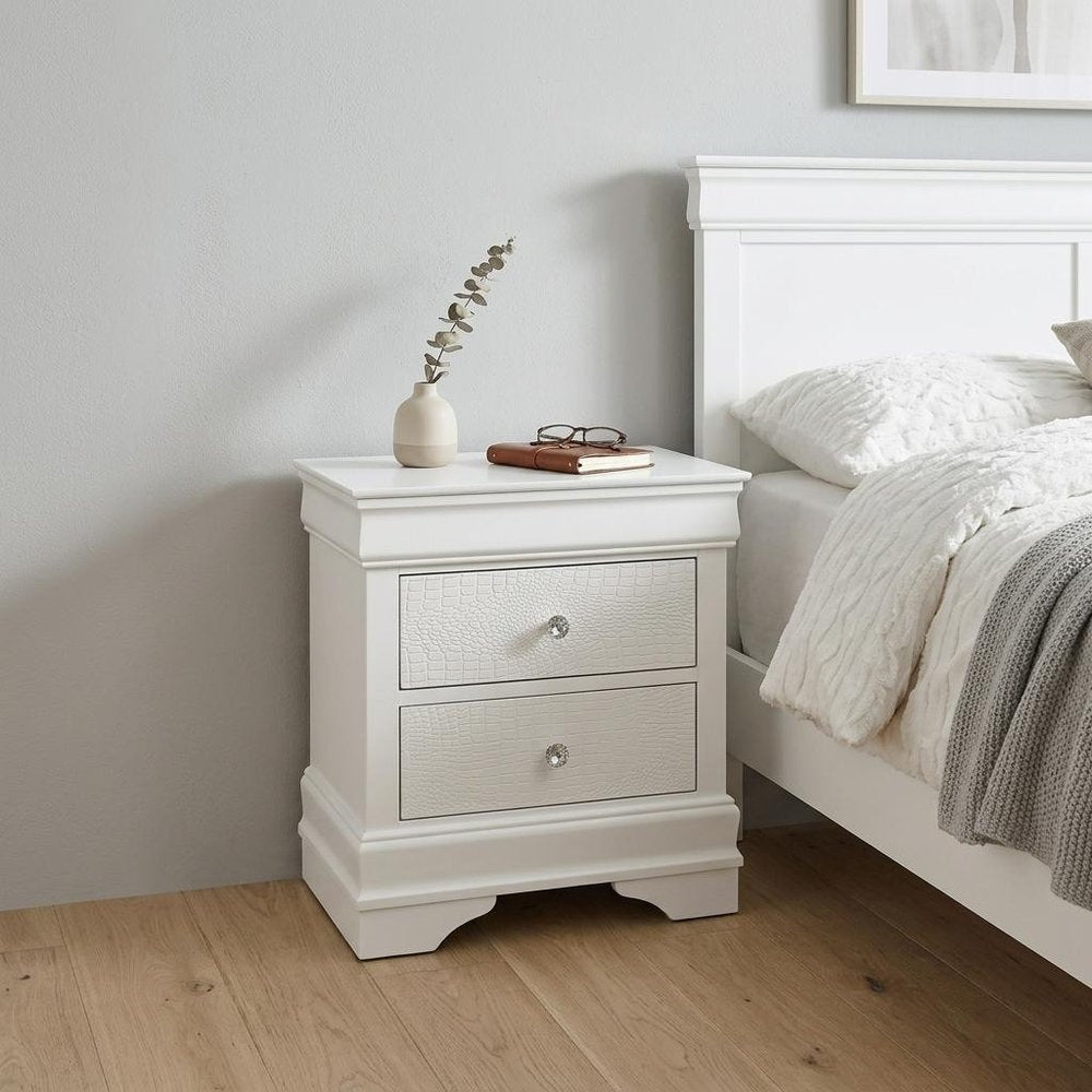 White Wood Shagreen Two Drawer Nightstand - 24-inch