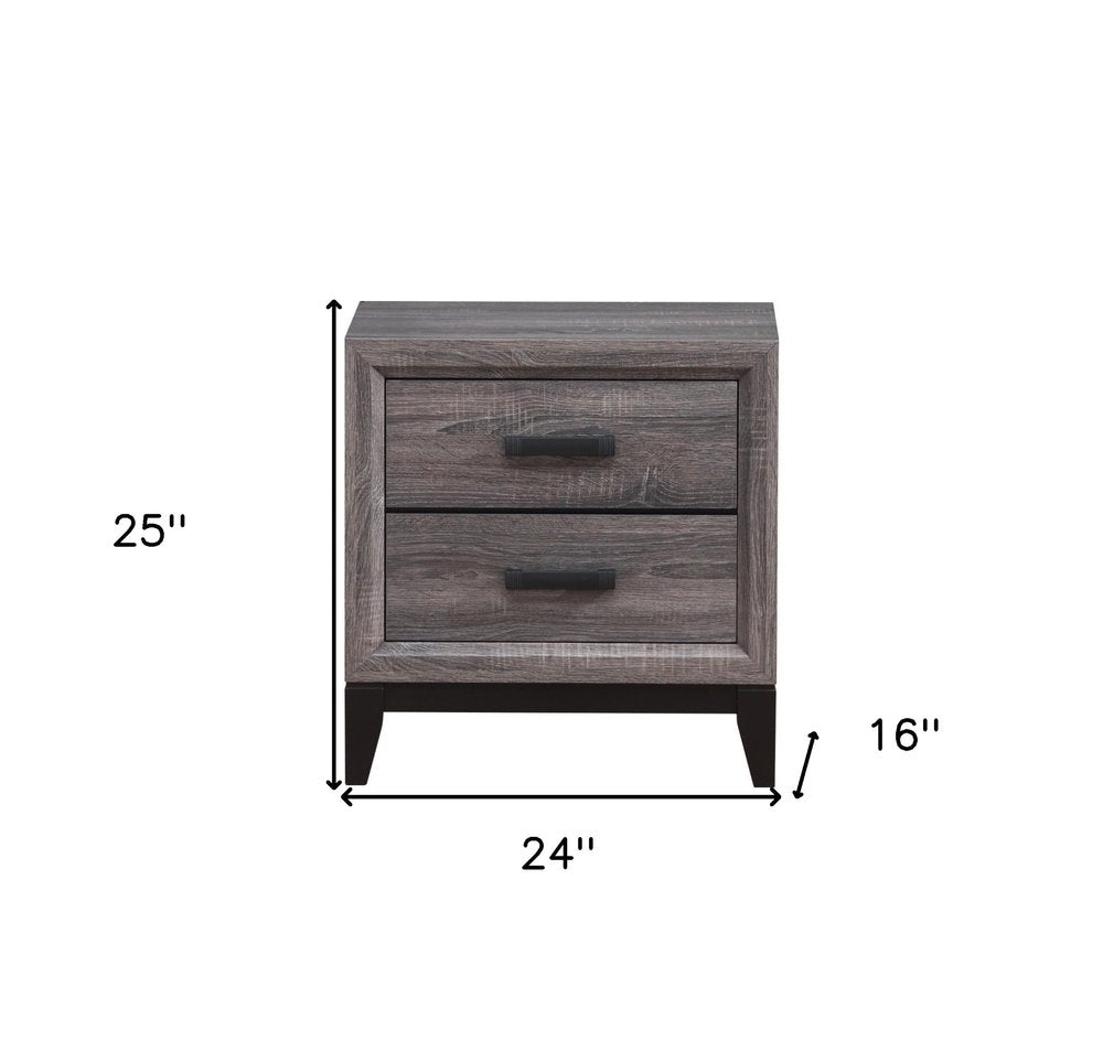 Gray Wood Two Drawer Nightstand - 25-inch