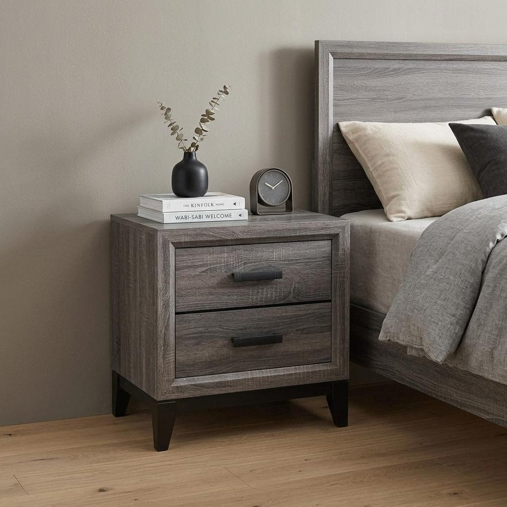 Gray Wood Two Drawer Nightstand - 25-inch