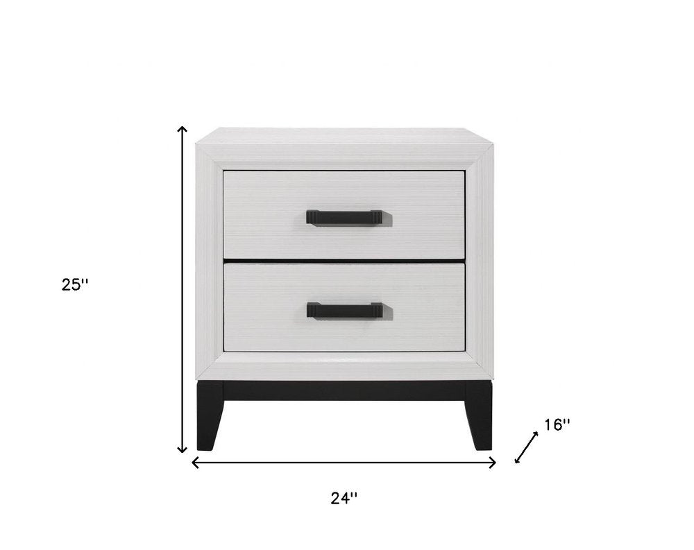 White Wood Two Drawer Nightstand - 25-inch