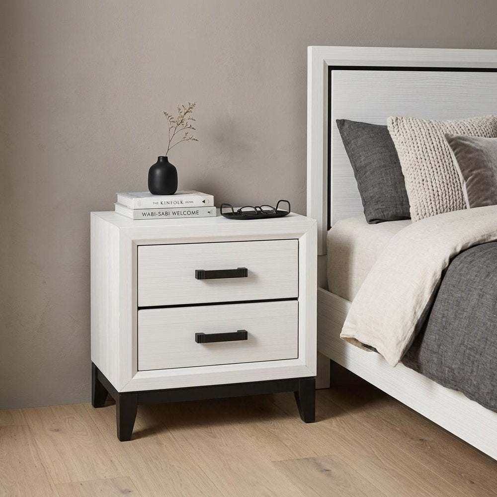 White Wood Two Drawer Nightstand - 25-inch