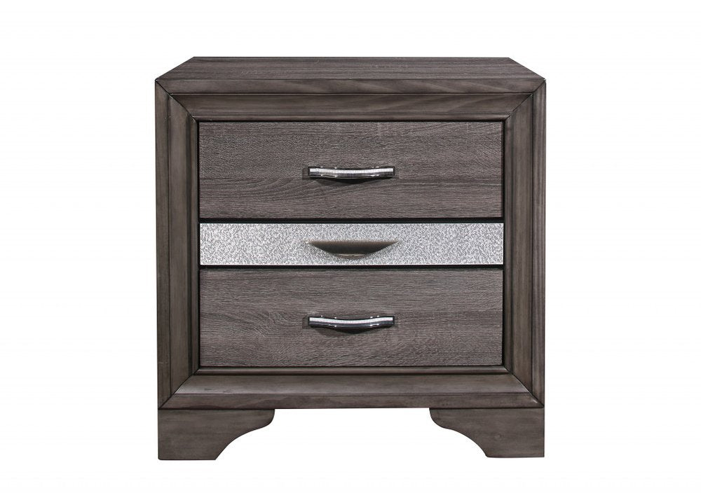 Gray Wood and Solid Wood Two Drawer Nightstand - 27-inch