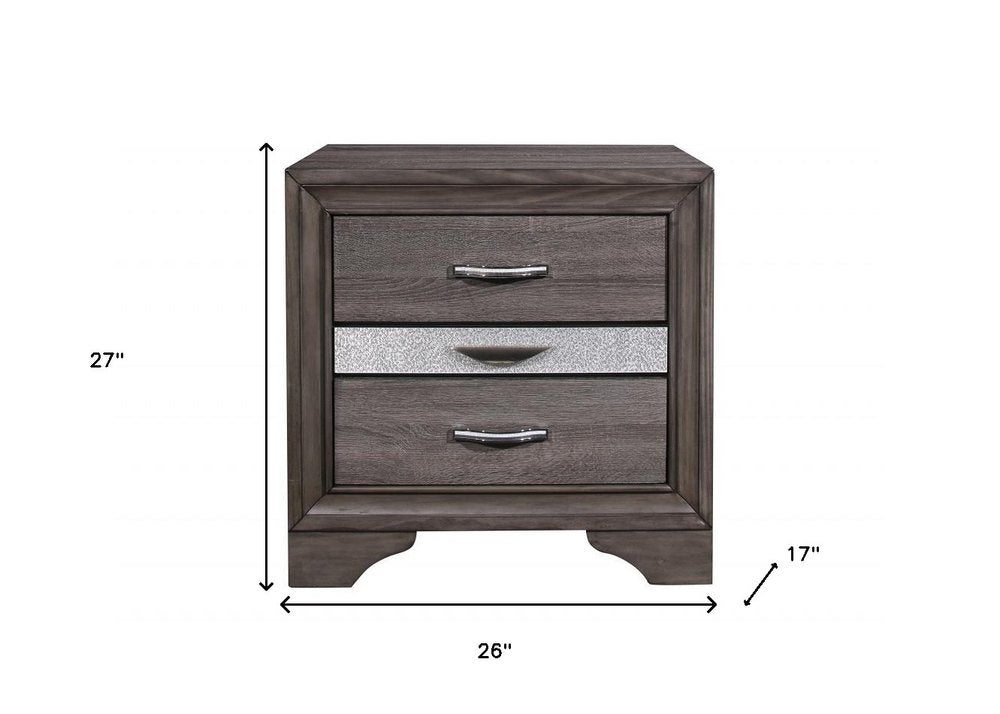 Gray Wood and Solid Wood Two Drawer Nightstand - 27-inch