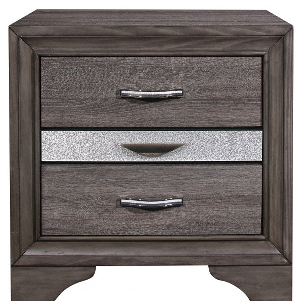 Gray Wood and Solid Wood Two Drawer Nightstand - 27-inch