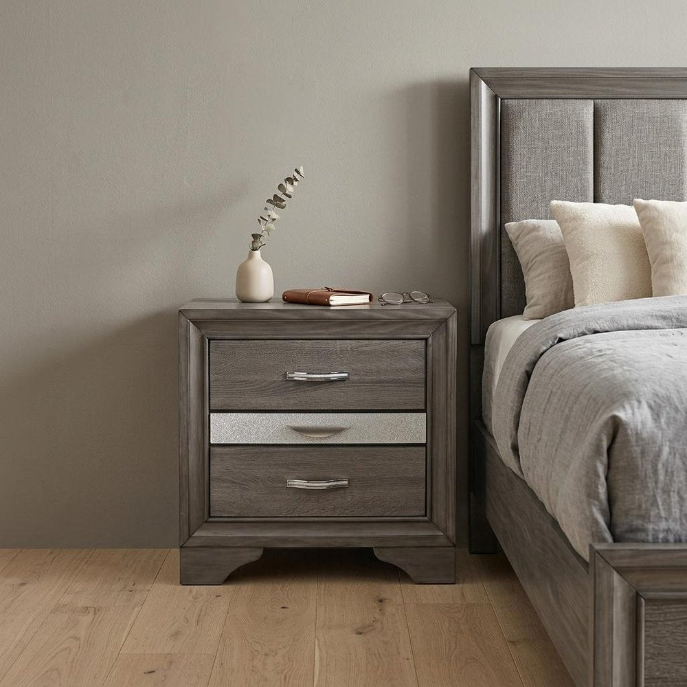 Gray Wood and Solid Wood Two Drawer Nightstand - 27-inch