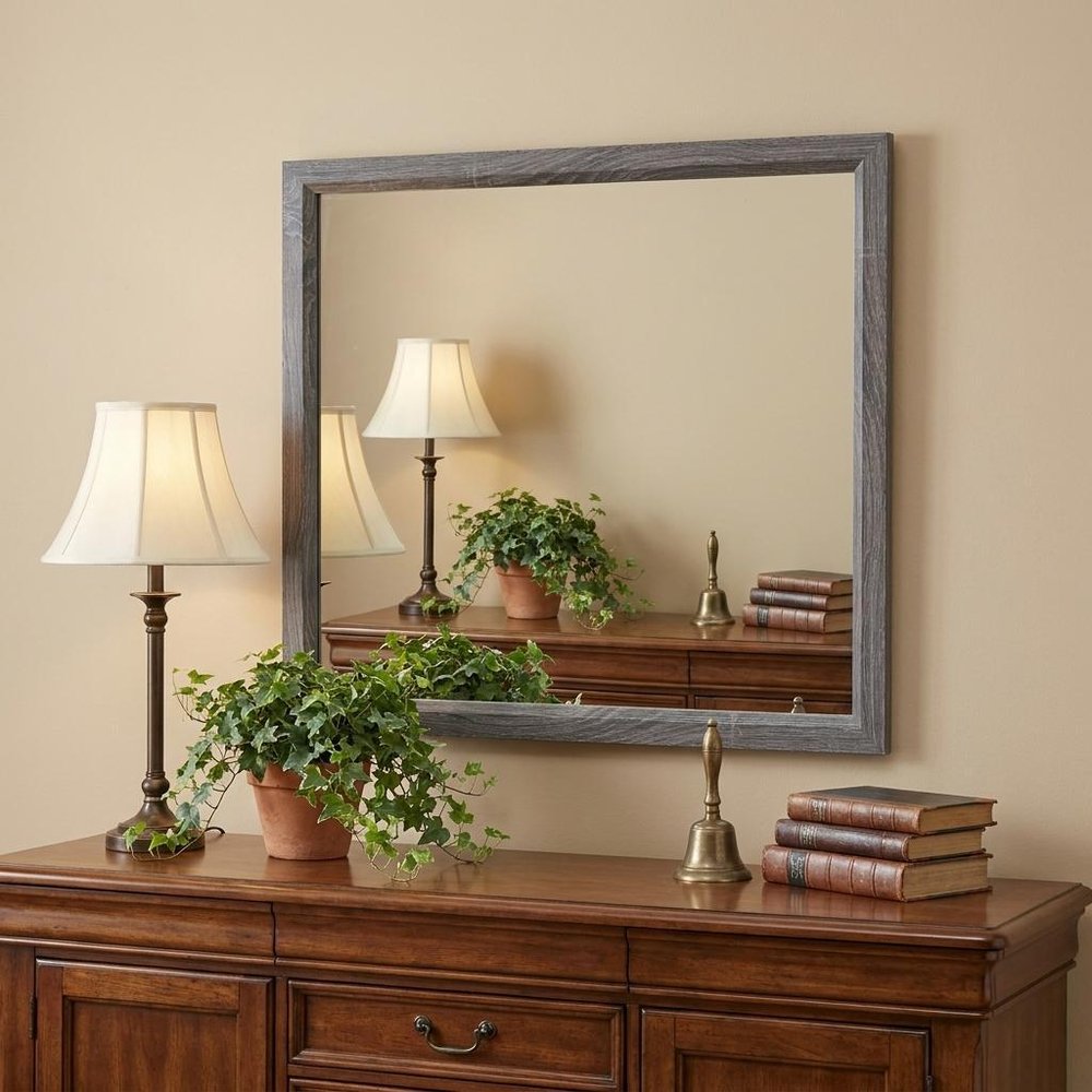 Dark Gray Wood Framed Accent Mirror - 35-inch