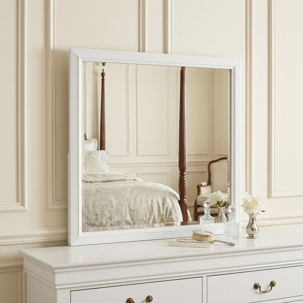 White Framed Dresser Mirror - 35-inch