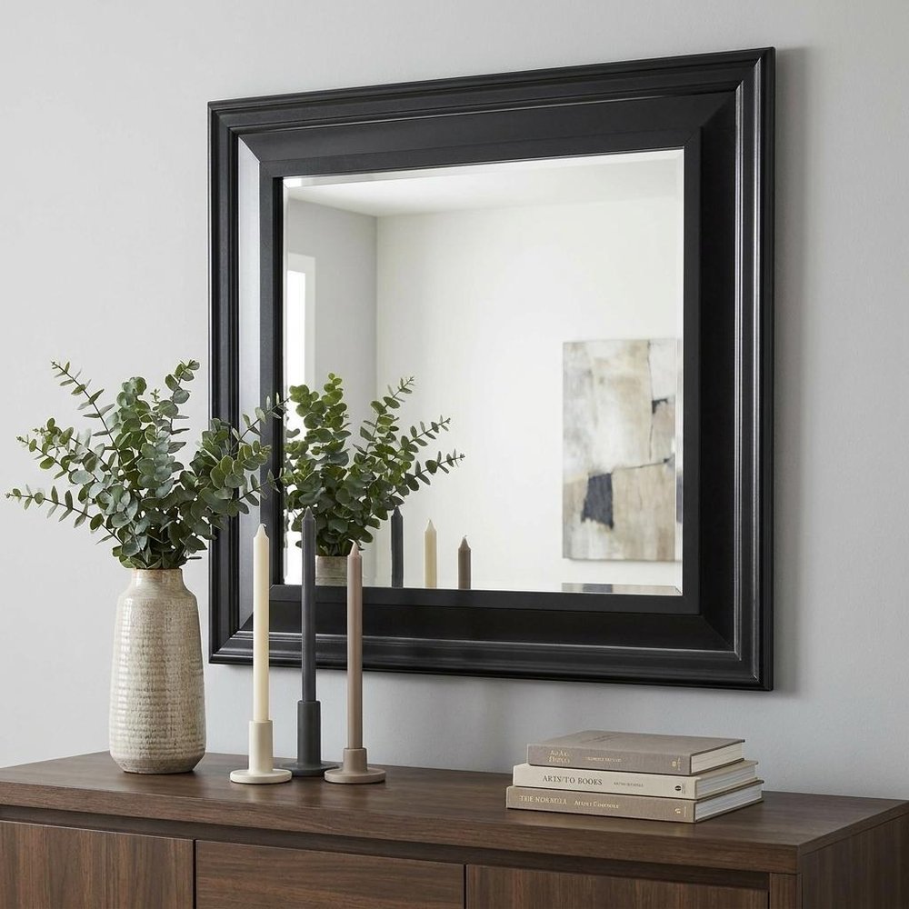 Gray Square Wood Framed Accent Mirror - 38-inch
