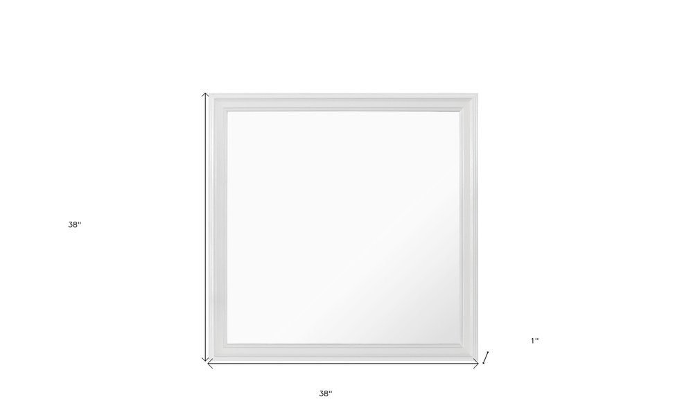 White Square Wood Framed Accent Mirror - 38-inch