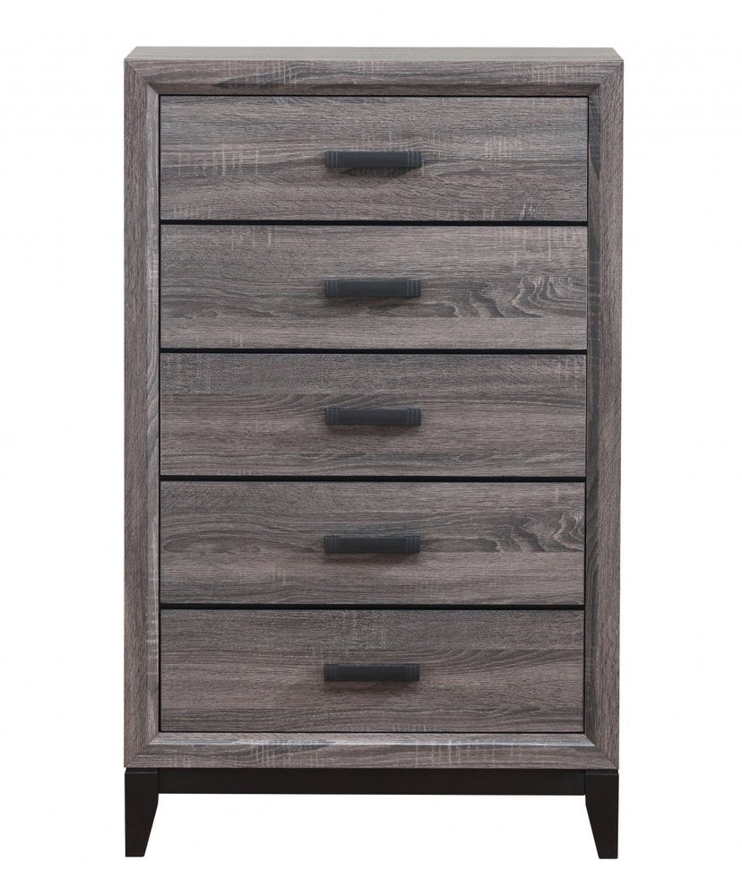 Grey Solid Wood Five Drawer Chest - 31-inch