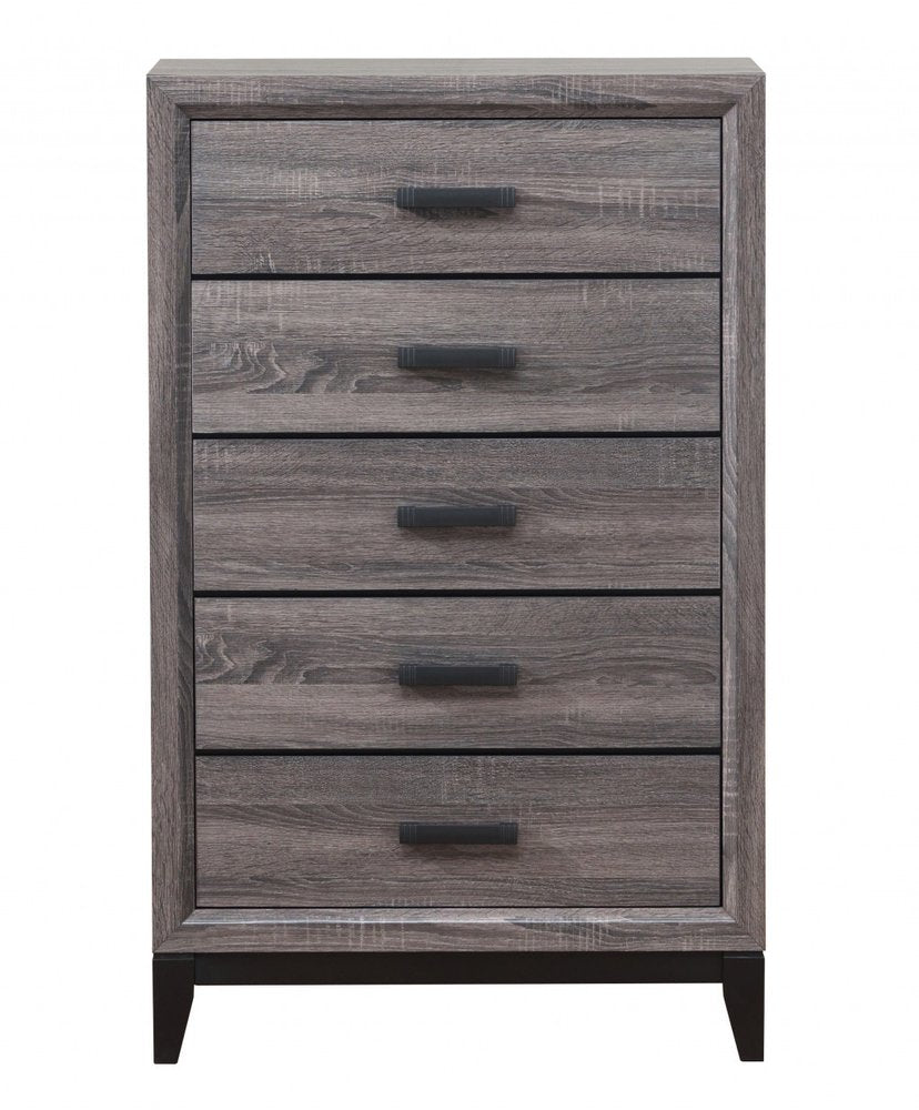 Grey Solid Wood Five Drawer Chest - 31-inch