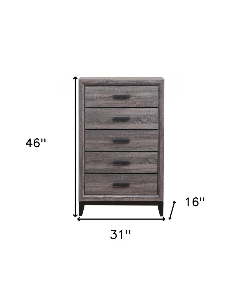 Grey Solid Wood Five Drawer Chest - 31-inch