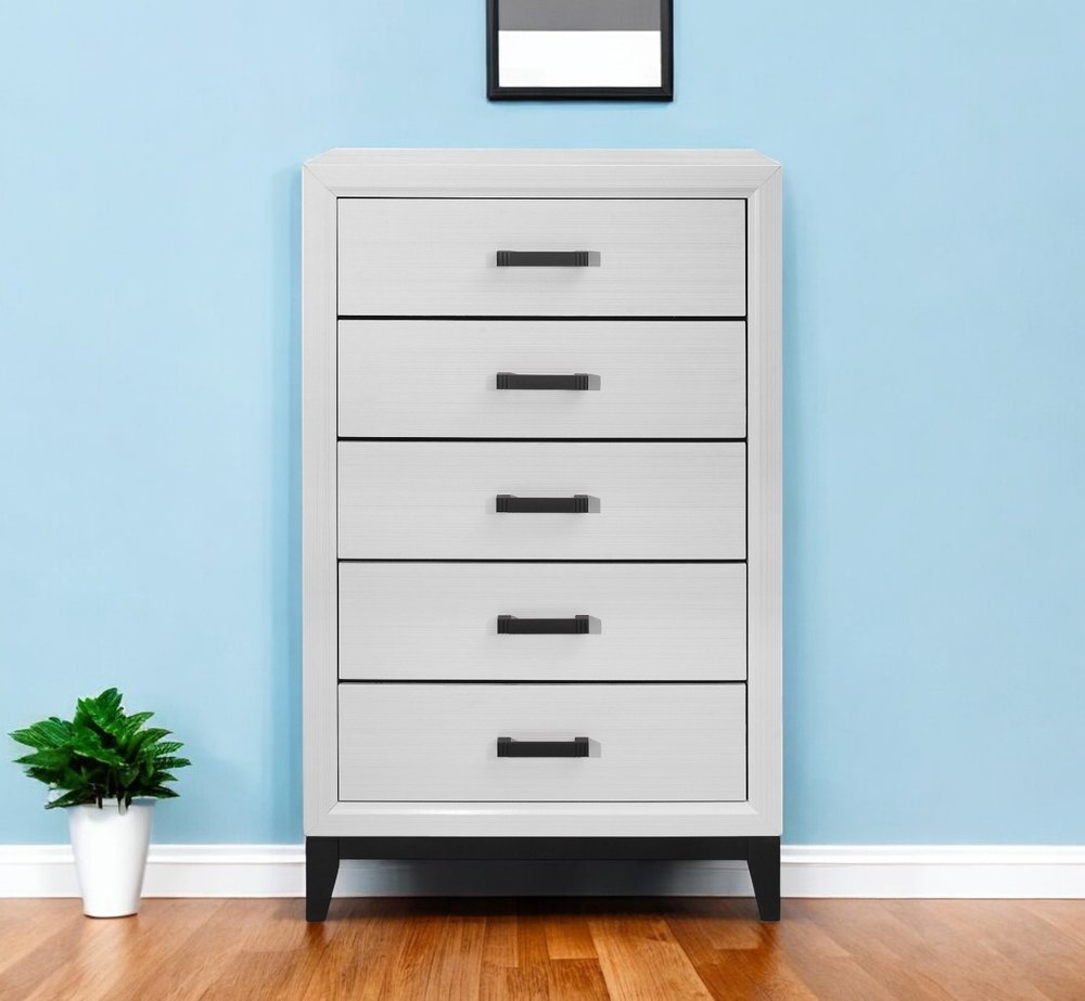 White Wood Five Drawer Standard Chest - 31-inch