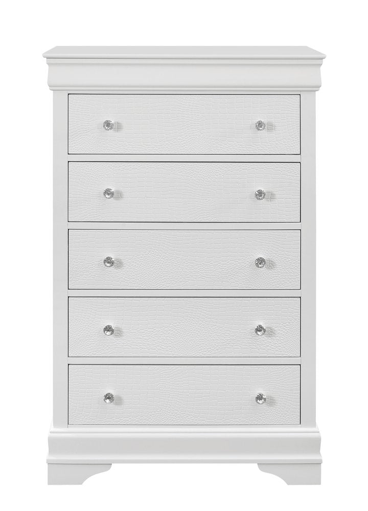 Metallic White Solid Wood Five Drawer Chest - 31-inch