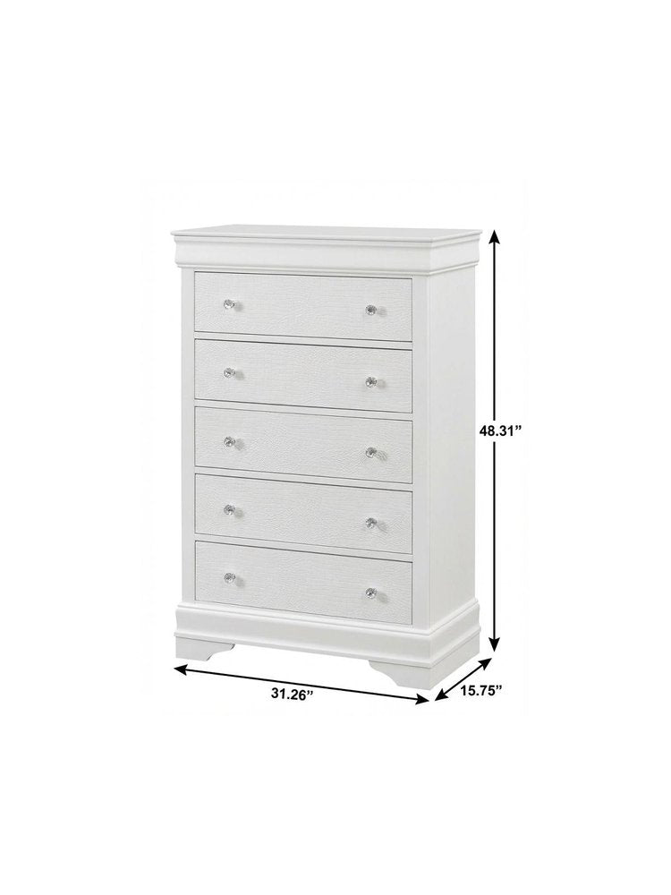 Metallic White Solid Wood Five Drawer Chest - 31-inch