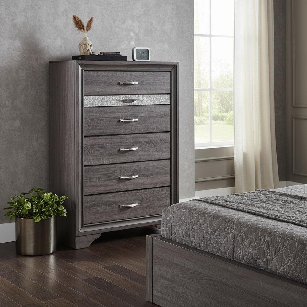 Grey Manufactured Wood Six Drawer Chest - 35-inch