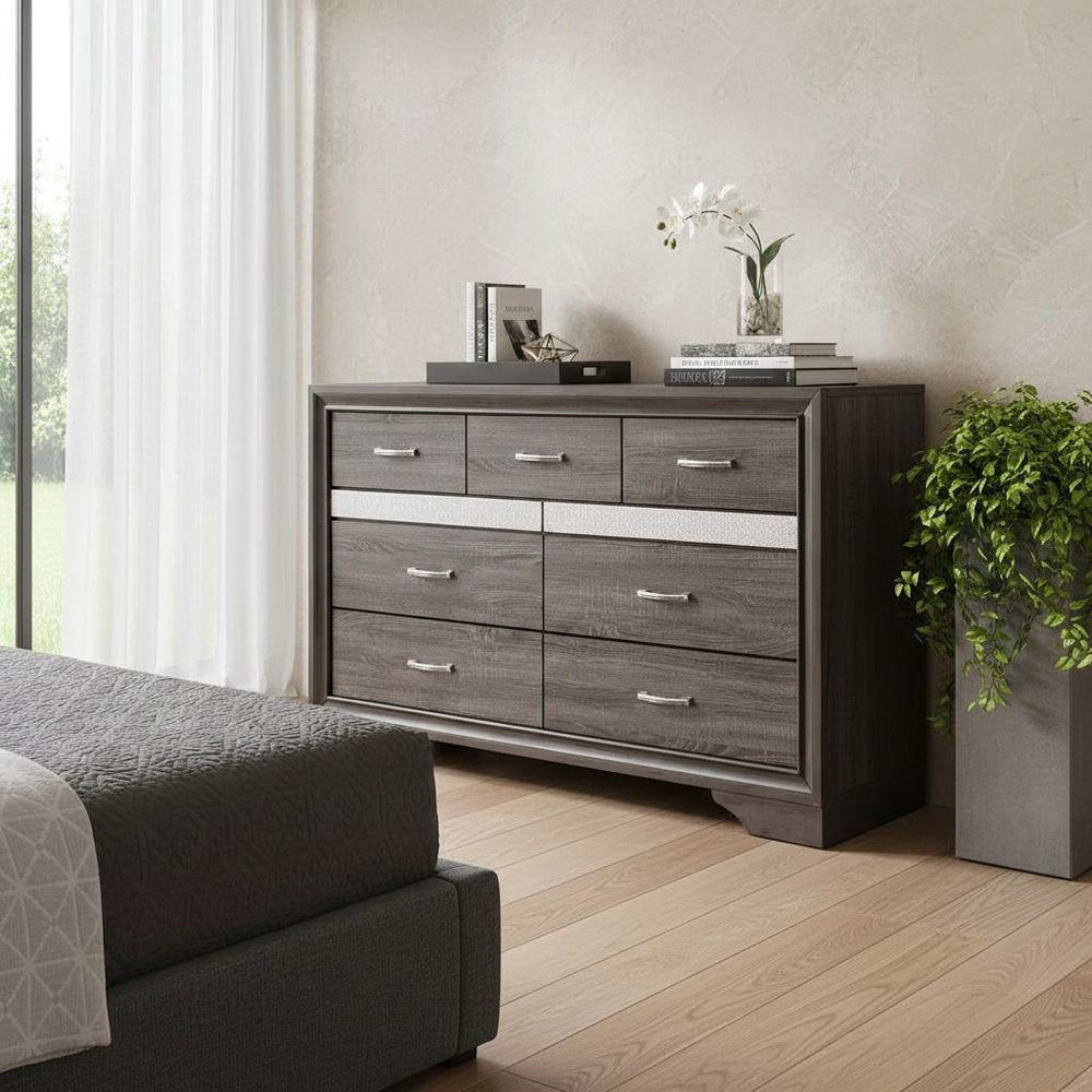 Grey Manufactured Wood Six Drawer Chest - 35-inch
