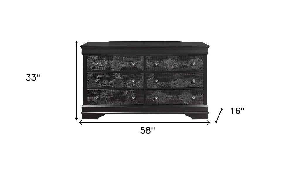 Metallic Grey Solid Wood Six Drawer Double Dresser - 58-inch