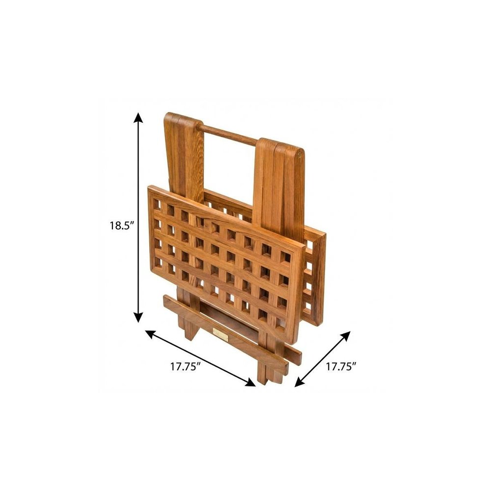 Brown Solid Teak Wood Square Indoor Outdoor Folding End Table