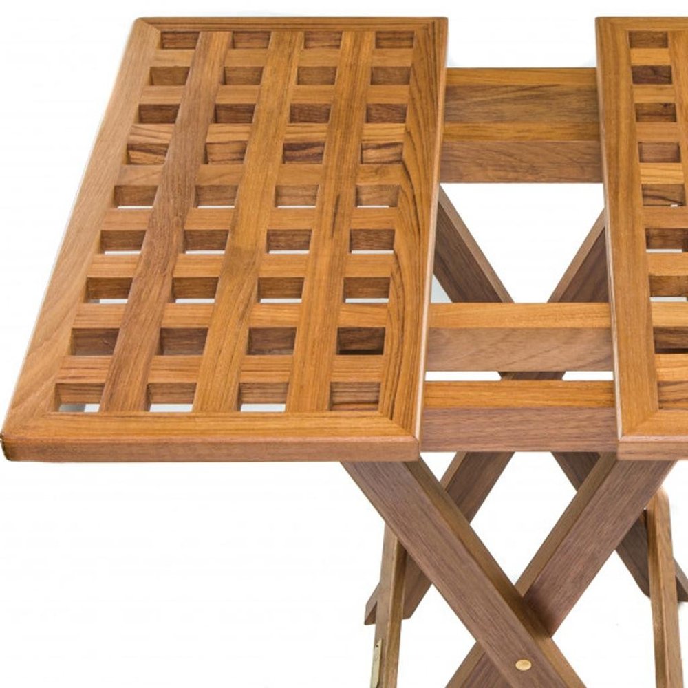 Brown Solid Teak Wood Square Indoor Outdoor Folding End Table