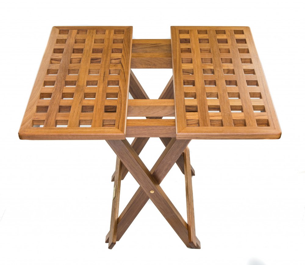 Brown Solid Teak Wood Square Indoor Outdoor Folding End Table