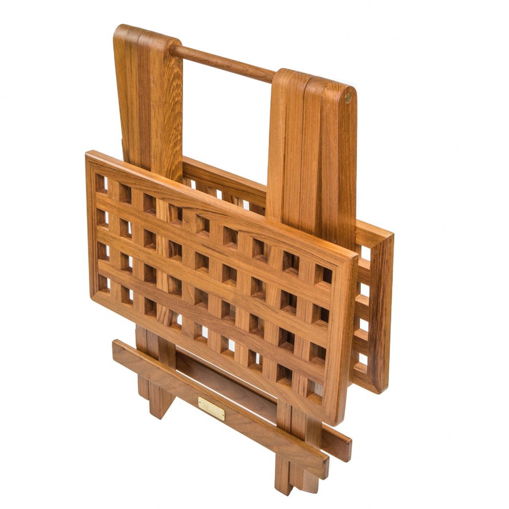 Brown Solid Teak Wood Square Indoor Outdoor Folding End Table