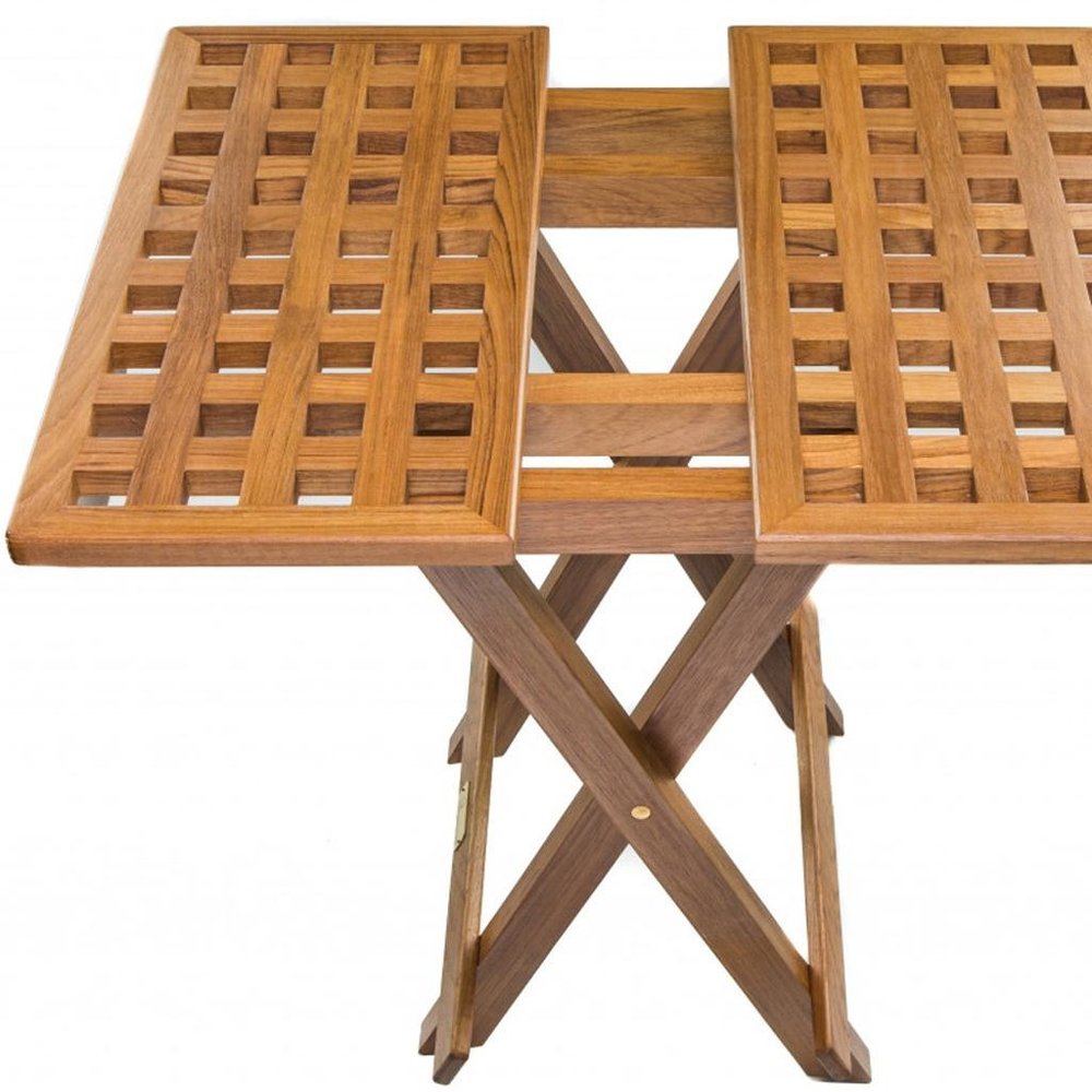 Brown Solid Teak Wood Square Indoor Outdoor Folding End Table
