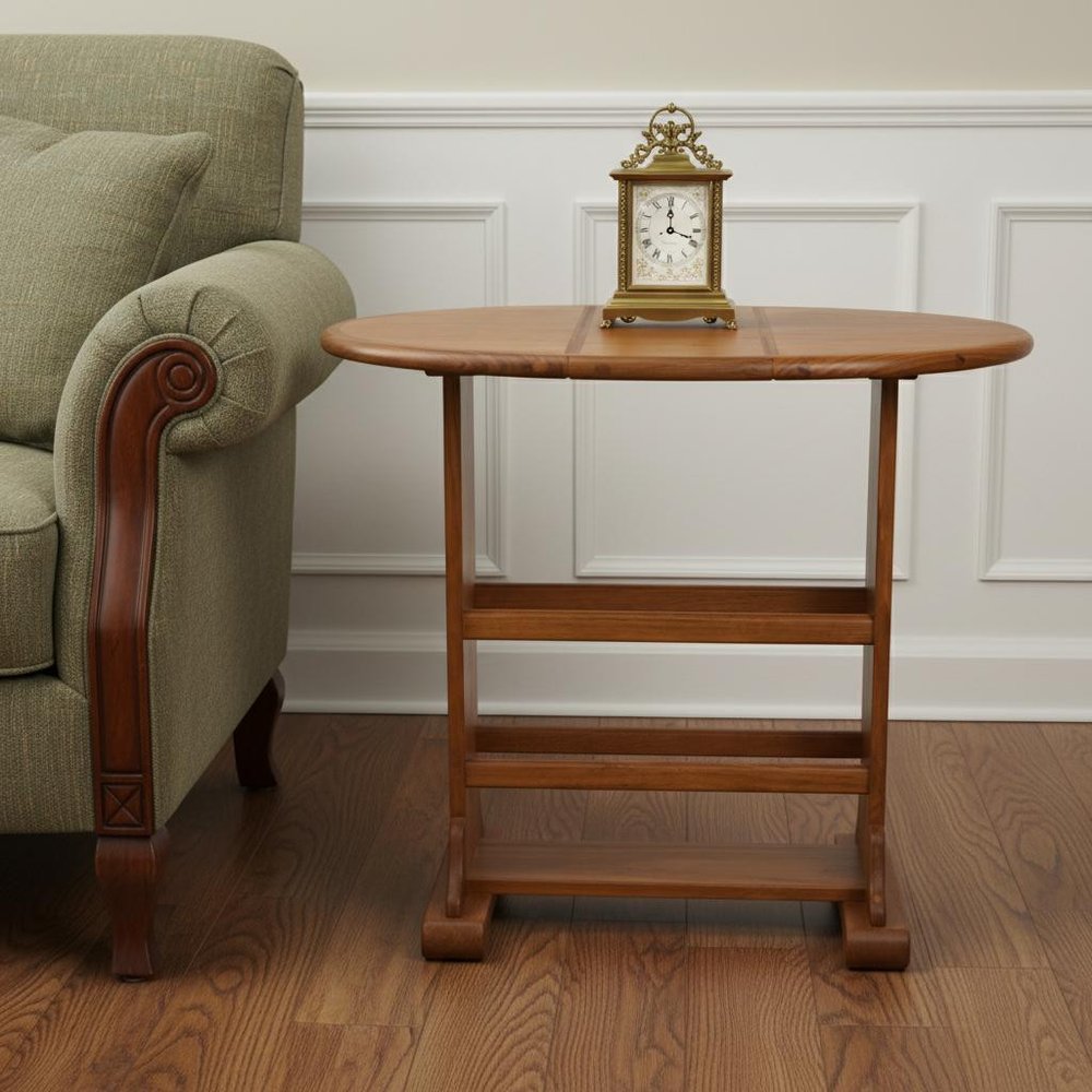 Brown Solid Wood Oval End Table - 18-inch
