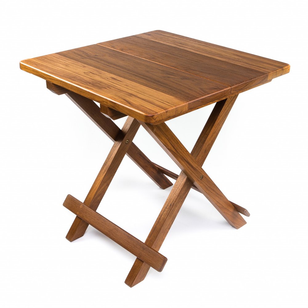 Brown Solid Square Teak Folding Indoor Outdoor End Table - 19-inch