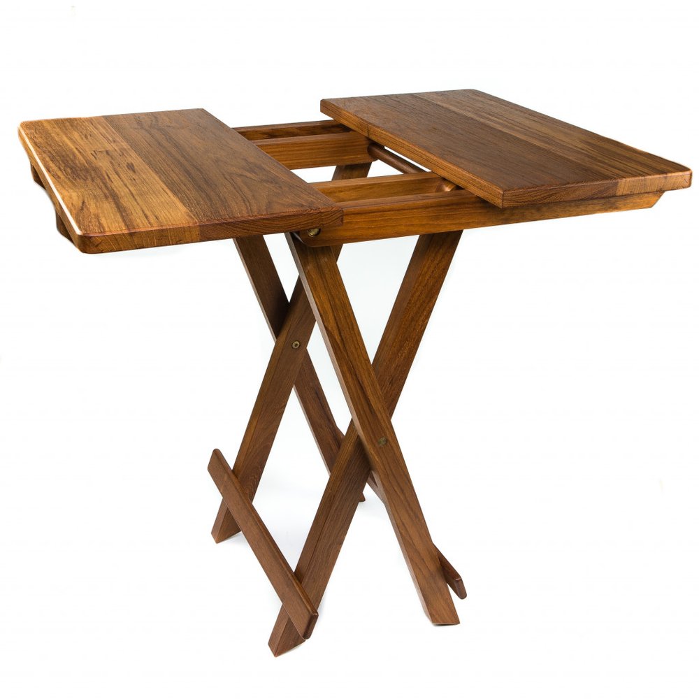 Brown Solid Square Teak Folding Indoor Outdoor End Table - 19-inch